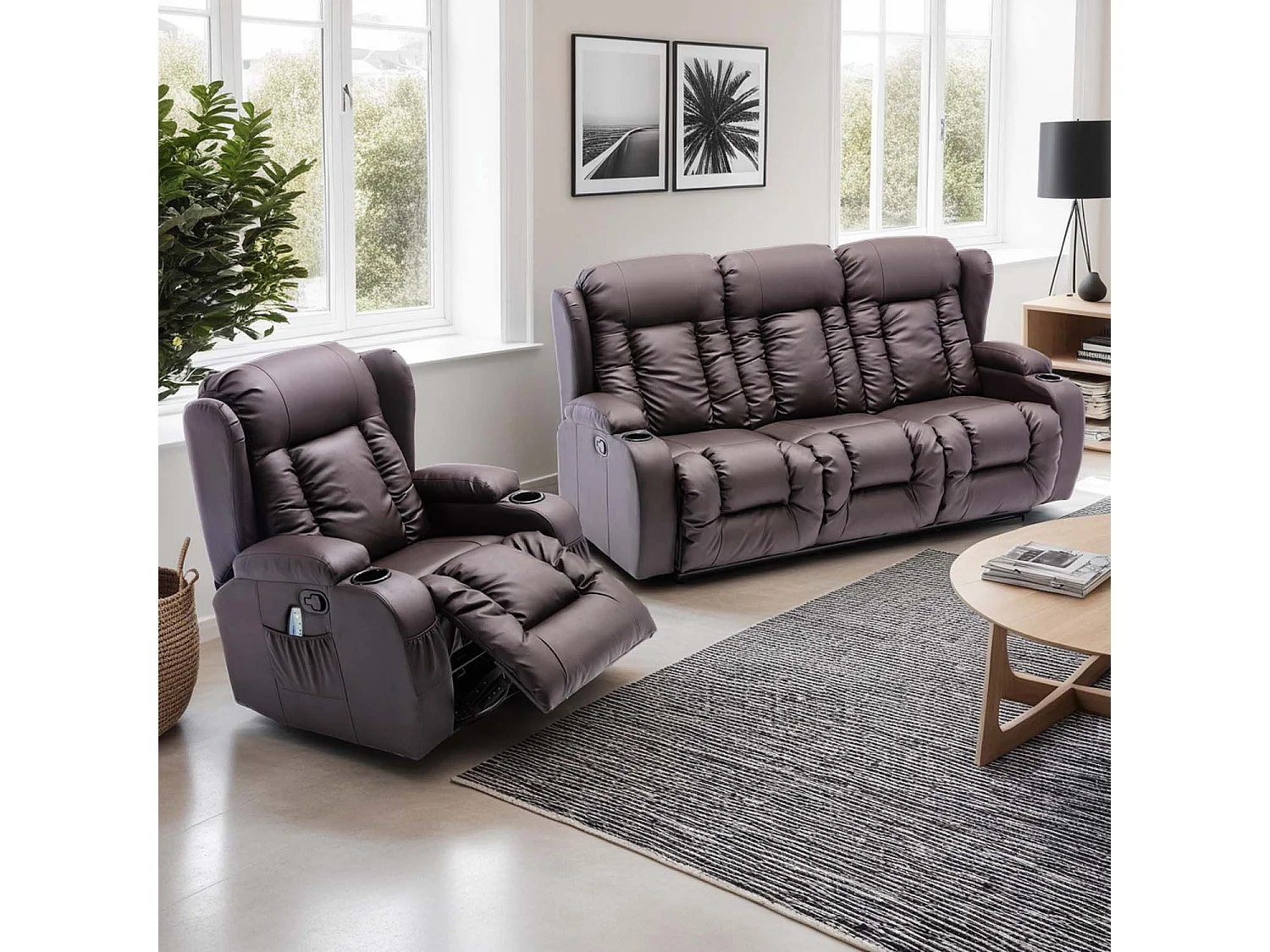 Caesar Manual Recliner Bonded Leather 1+3 Seater Sofa Set