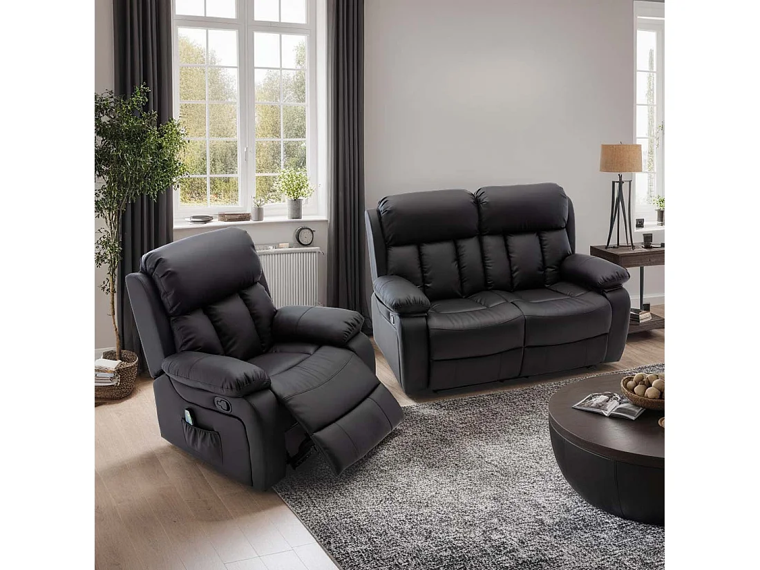 Chester Manual Recliner Bonded Leather 1+2 Seater Sofa Set