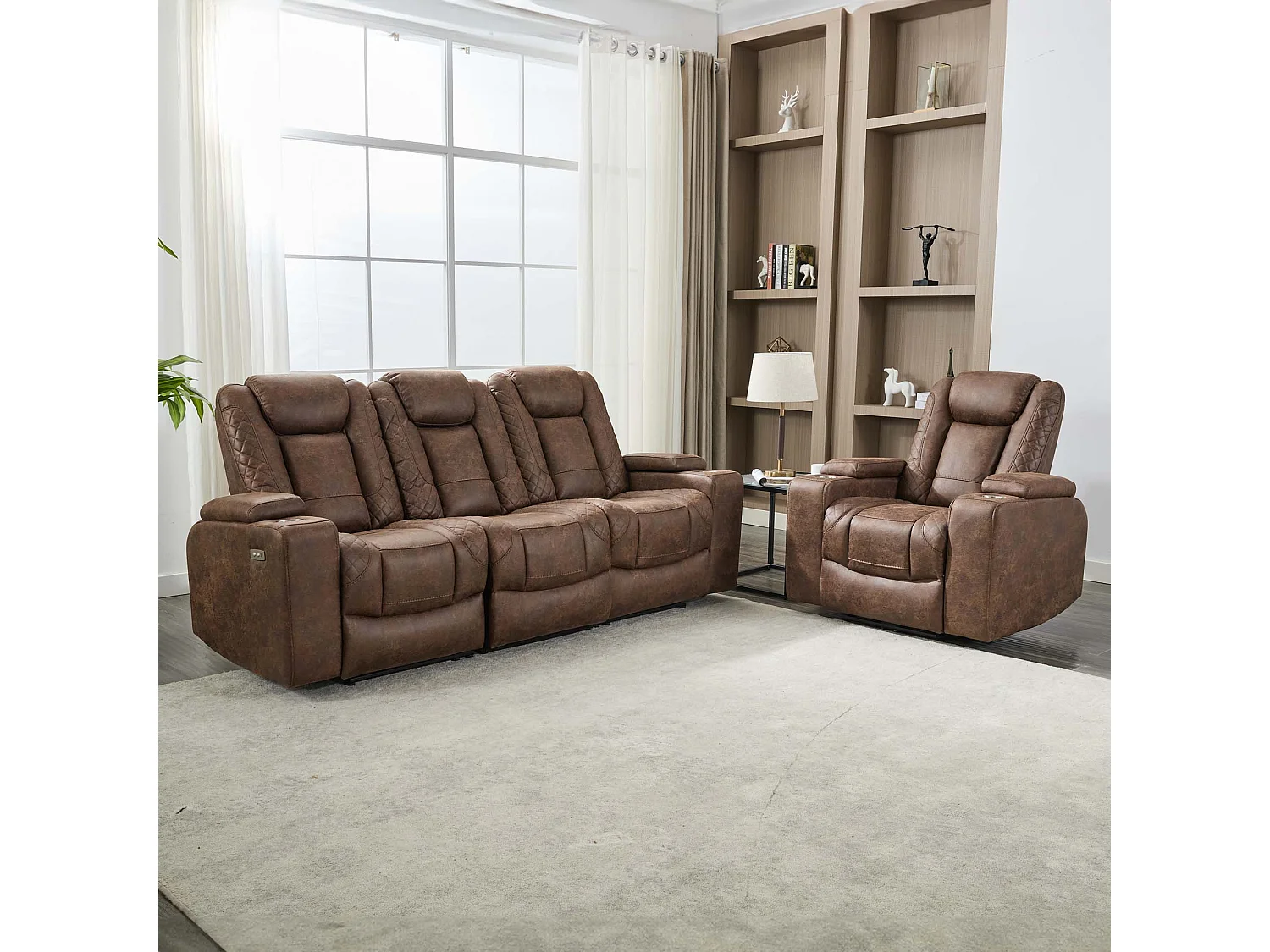 Ashton Electric Recliner 1+3 Seater Sofa Set Technology Fabric With Built-In Plugs & Usb-C Charging