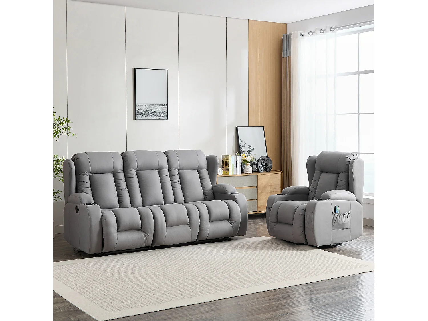 Caesar 1+3 Seater Grey Technology Fabric Modern Electric Recliner Sofa Set
