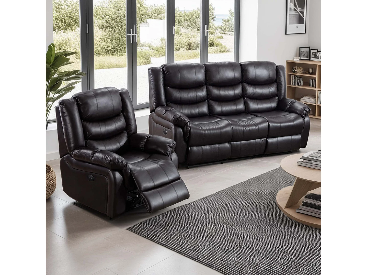 Seattle Electric Recliner Bonded Leather 1+3 Seater Sofa Set