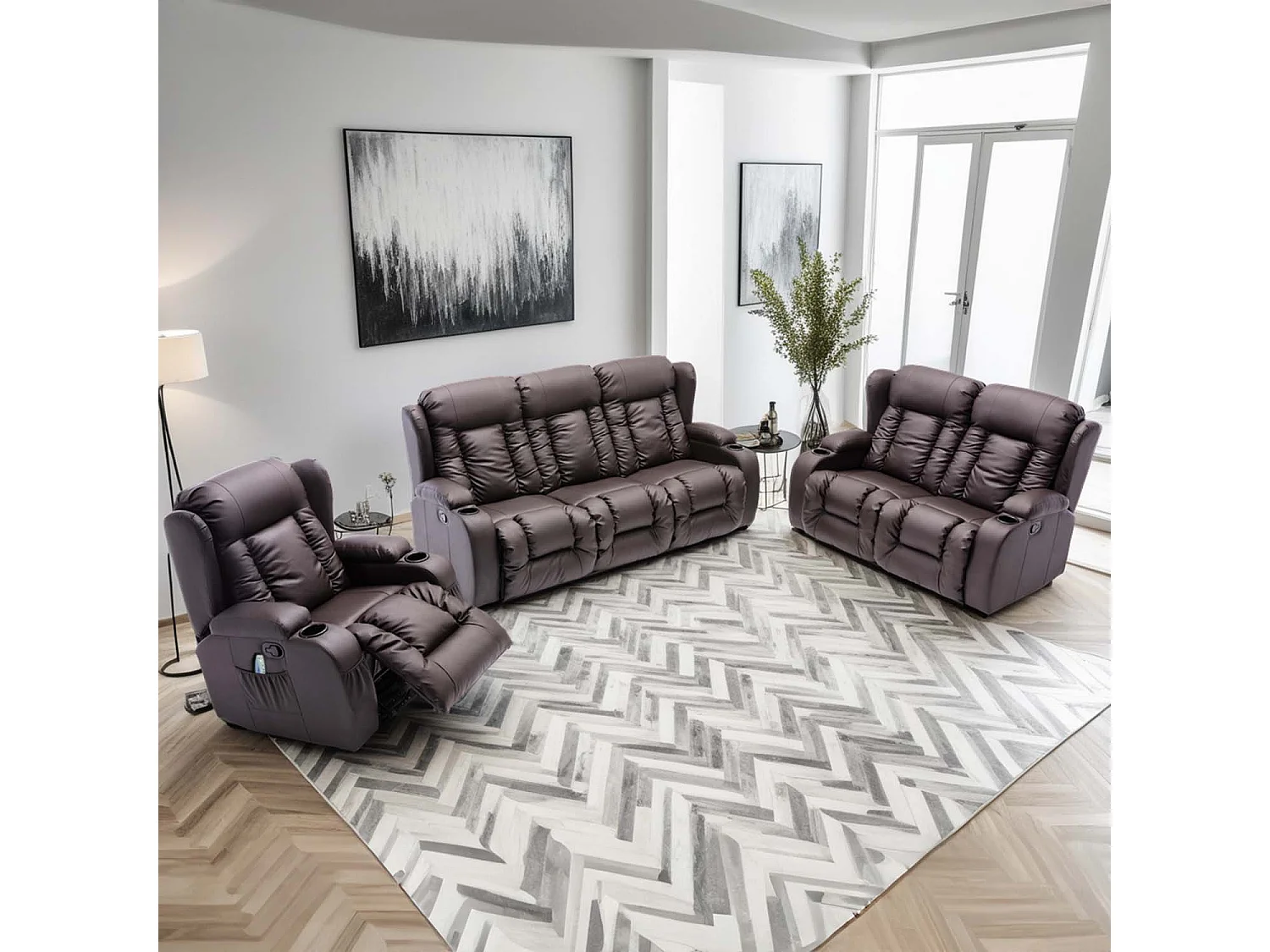 Caesar Manual Recliner Bonded Leather 1+2+3 Seater Sofa Set
