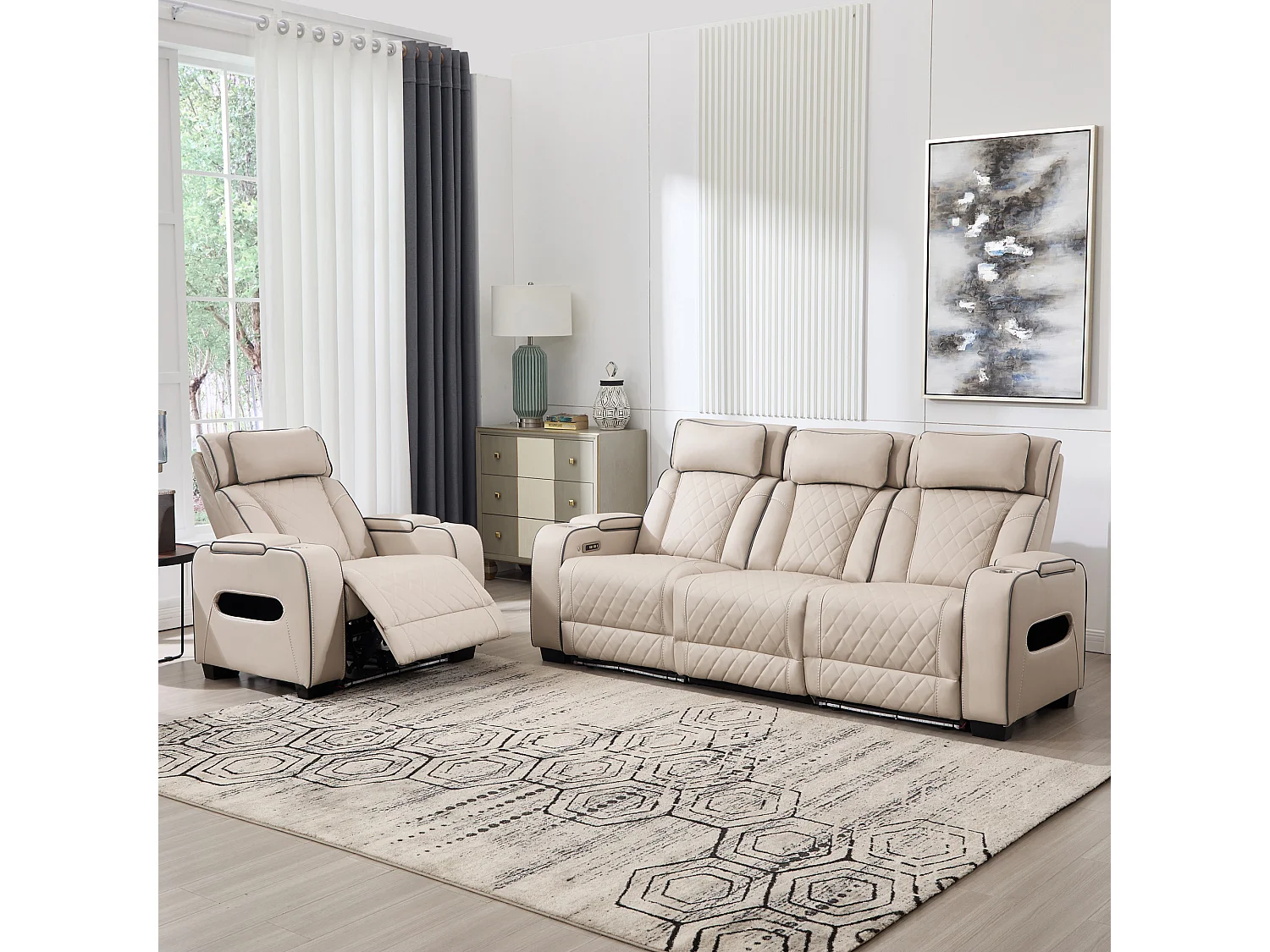 Capri Electric Recliner 1+3 Seater Sofa Set w Drinks tray & Charging