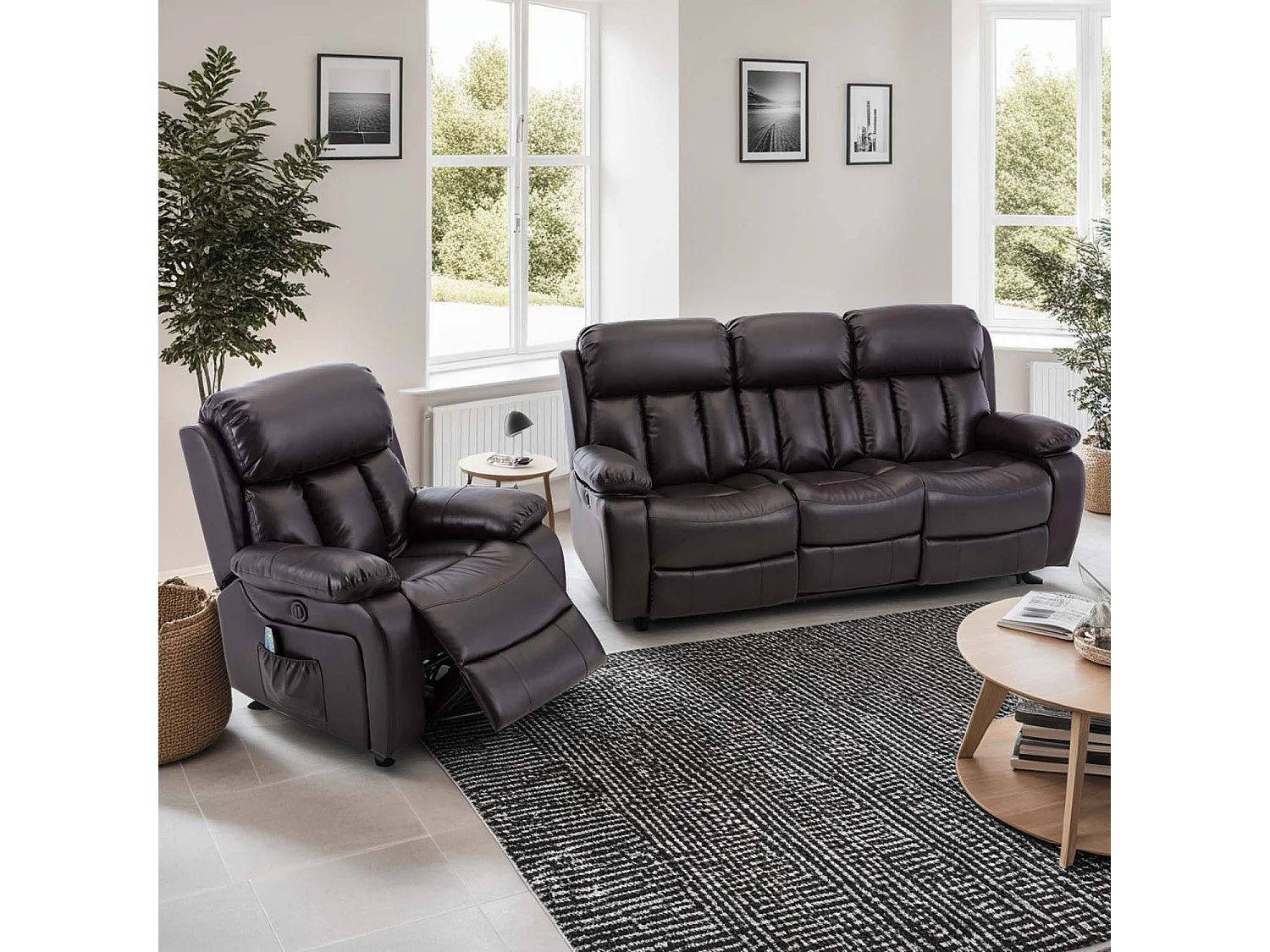 Chester Electric Recliner Bonded Leather 1+3 Seater Sofa Set