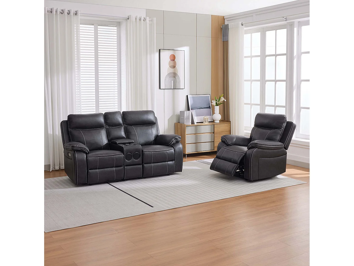 Vinson Electric Recliner 1+2 Seater Sofa Set Air Leather With Speakers