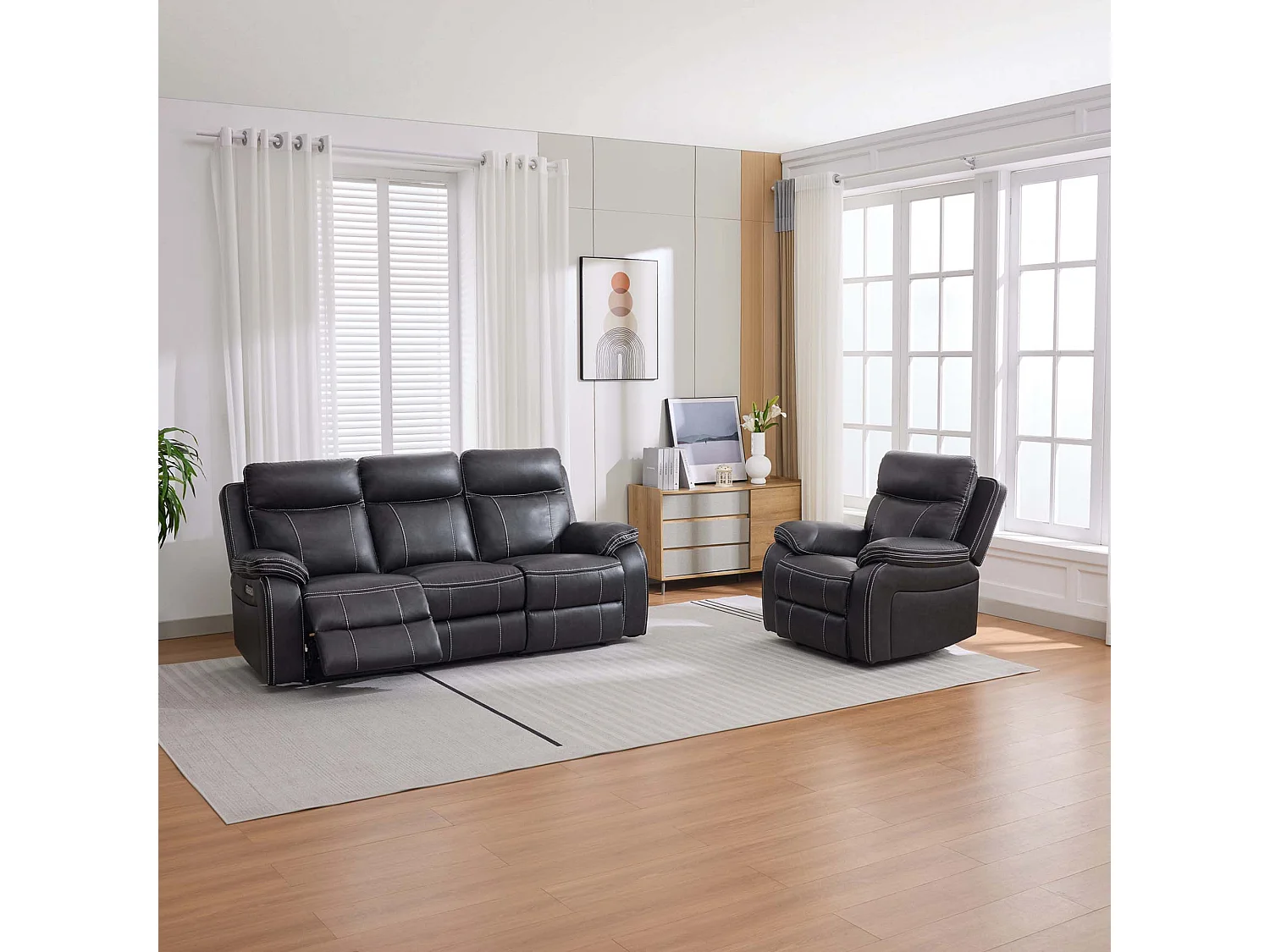 Vinson Electric Recliner 1+3 Seater Air Leather Sofa Set