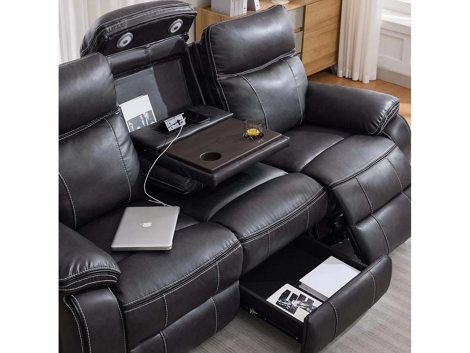 Vinson Electric Recliner 1+3 Seater Air Leather Sofa Set