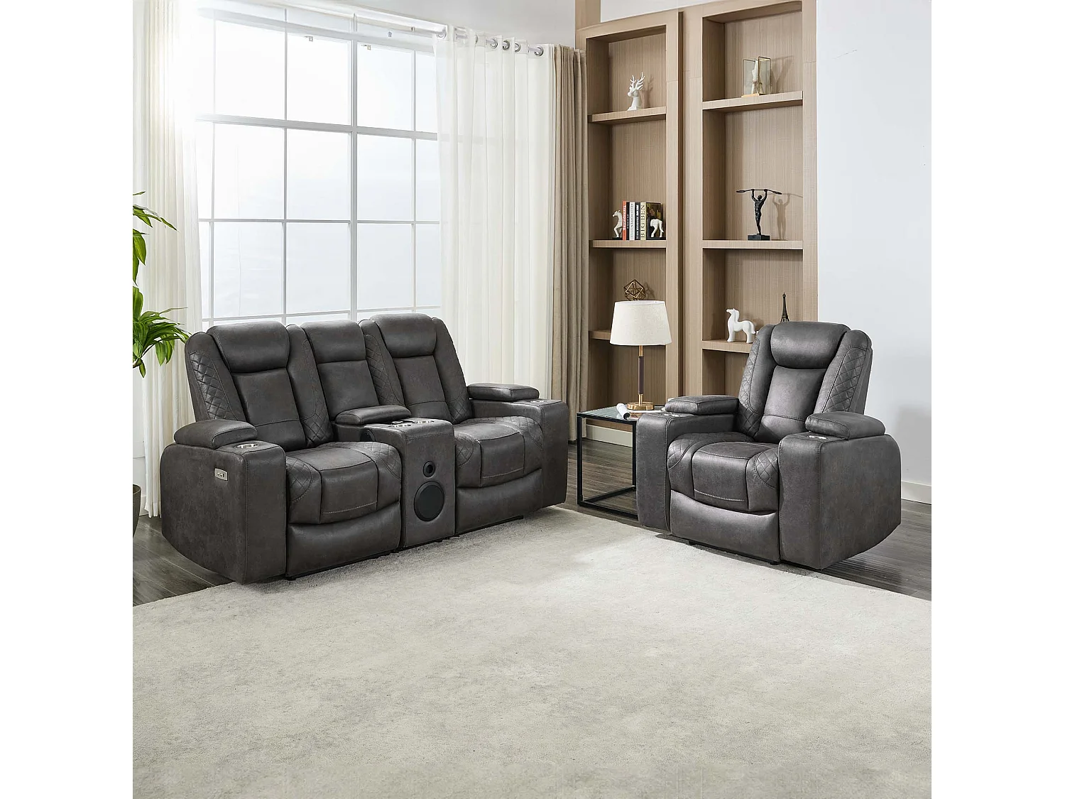 Ashton Electric Recliner 1+2 Seater Sofa Set Technology Fabric With Speakers & Usb-C Charging