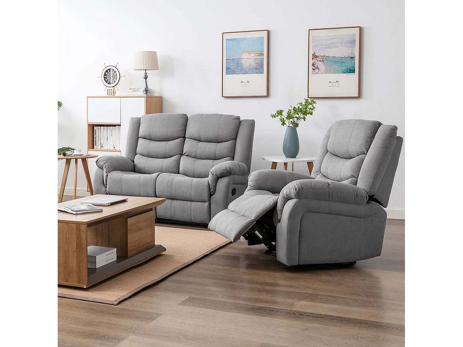 Seattle Manual Recliner Fabric 1+2 Seater Sofa Set