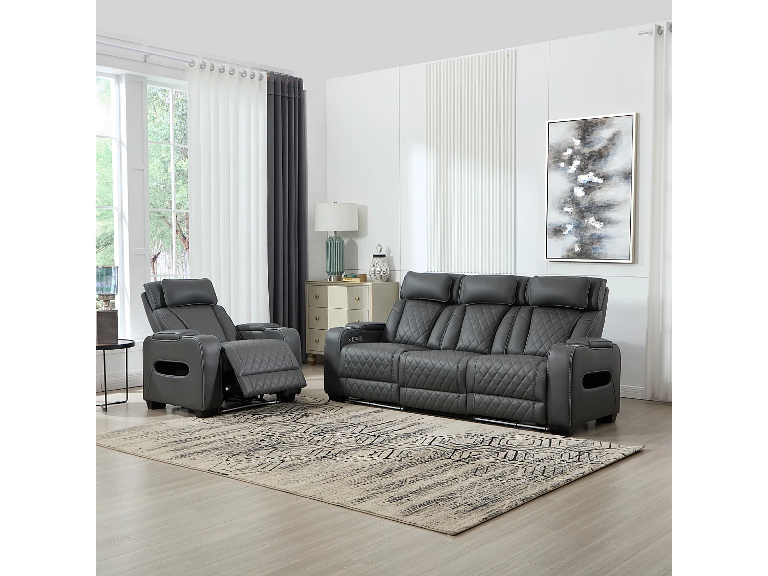 Capri Electric Recliner 1+3 Seater Sofa Set w Drinks tray & Charging