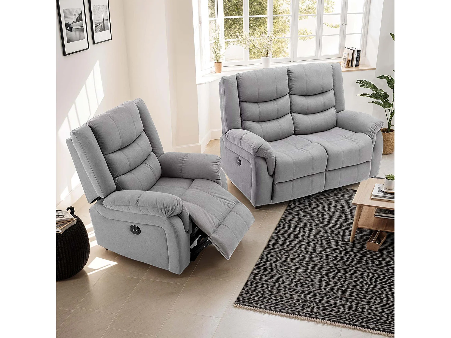 Seattle Electric Recliner Fabric 1+2 Seater Sofa Set
