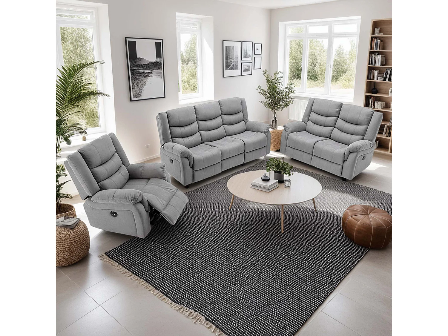 Seattle Electric Recliner Fabric 1+2+3 Seater Sofa Set