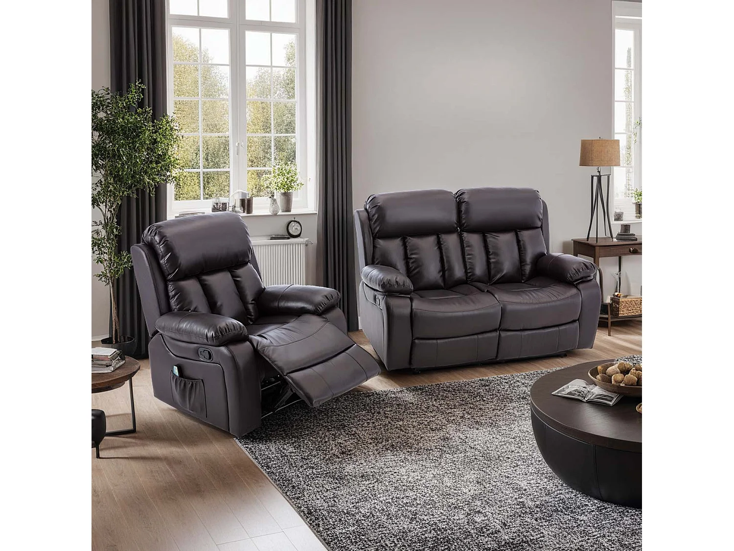 Chester Manual Recliner Bonded Leather 1+2 Seater Sofa Set