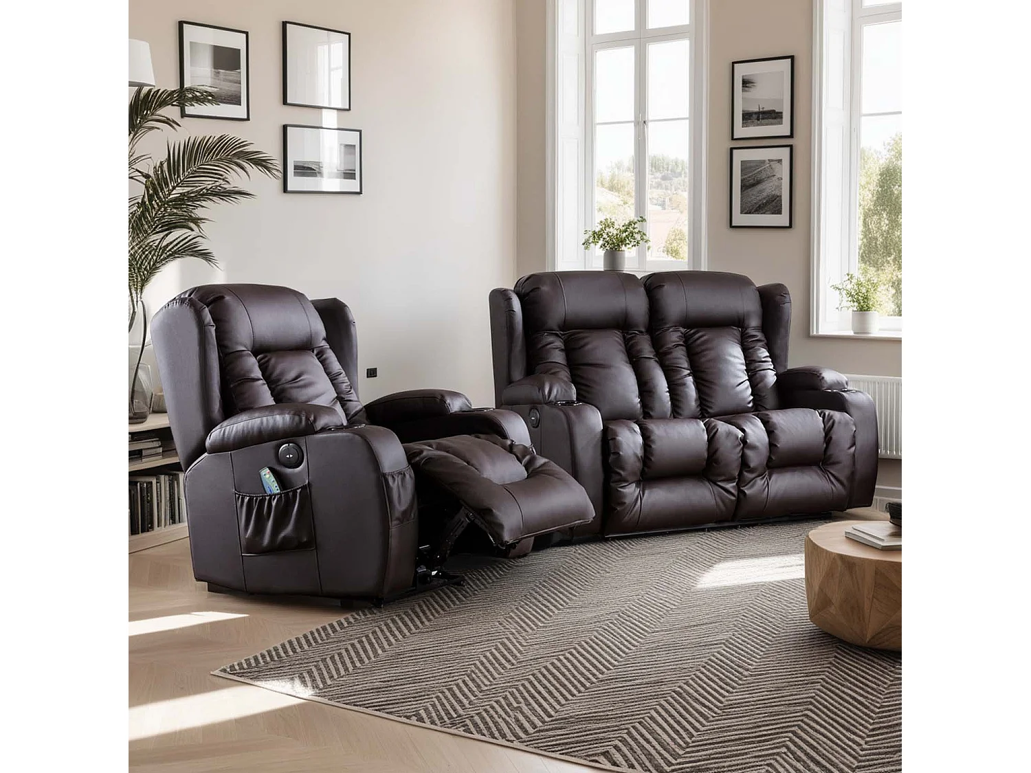 Caesar Electric Recliner Bonded Leather 1+2 Seater Sofa Set