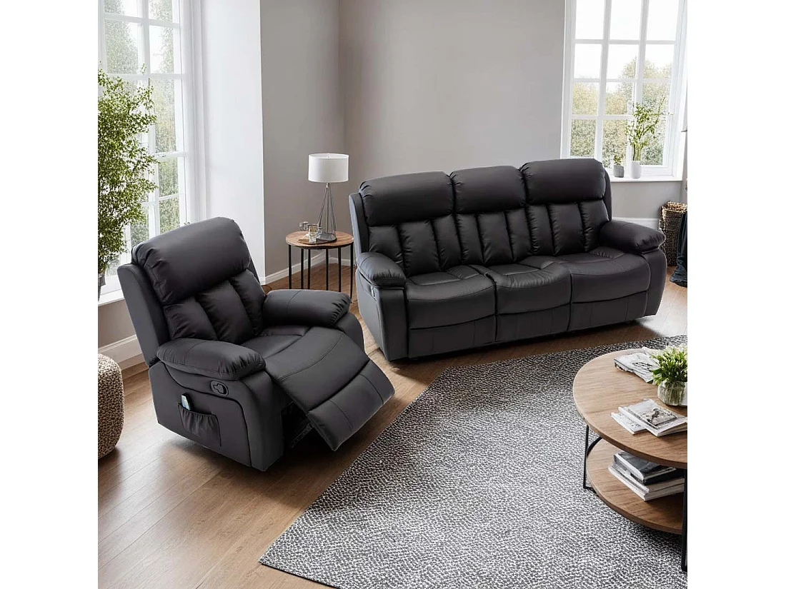 Chester Manual Recliner Bonded Leather 1+3 Seater Sofa Set