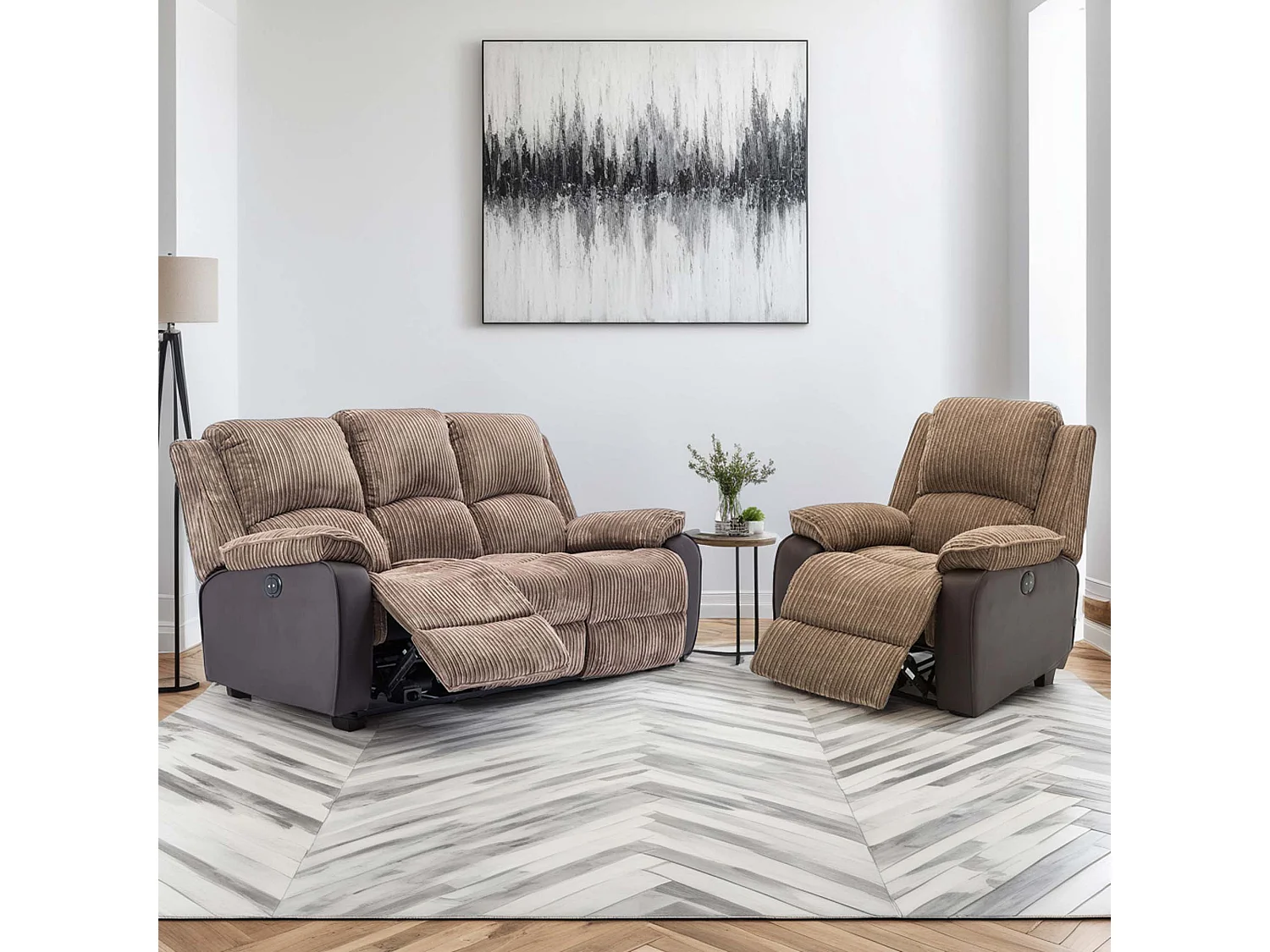 Postana Electric Recliner Jumbo Cord 1+3 Seater Sofa Set