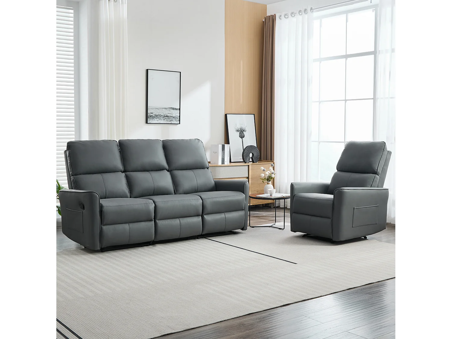 Madrid 1+3 Seater Manual Air Leather Recliner Sofa Set