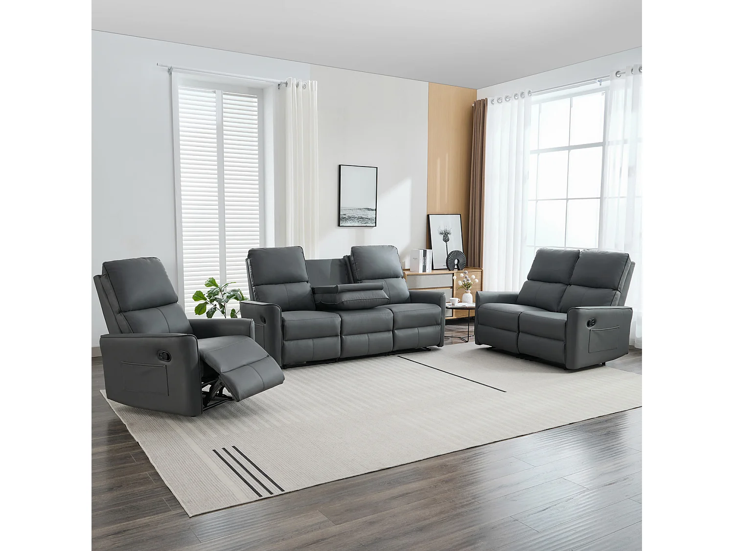 Madrid 1+2+3 Seater Manual Air Leather Recliner Sofa Set