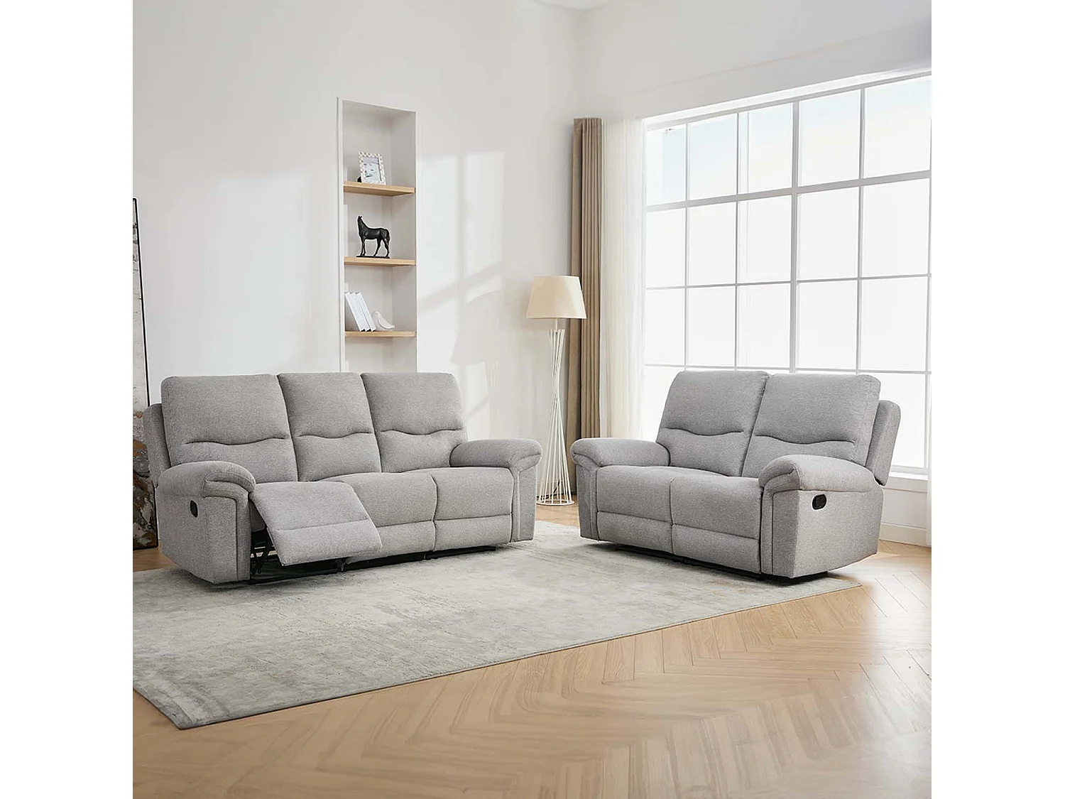 Fosse 2 + 3 Seater Manual Recliner Fabric Modern Living Sofa