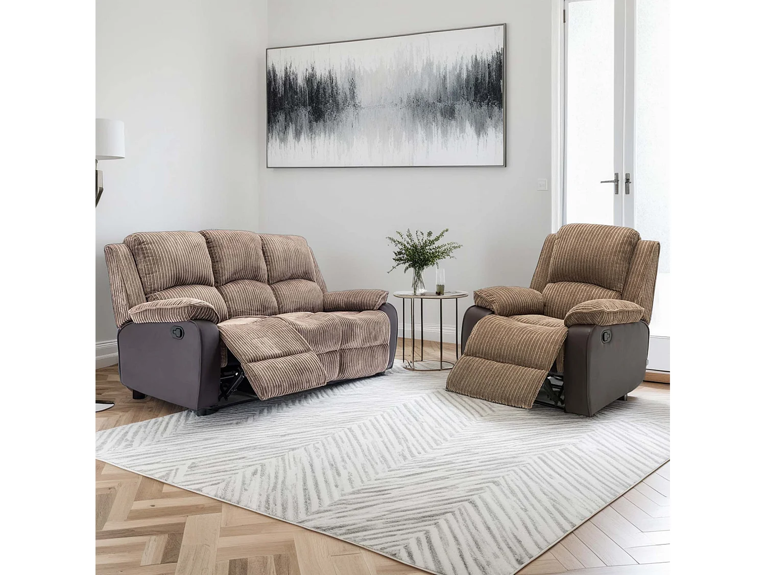 Postana Manual Recliner Bonded Leather 1+3 Seater Sofa Set