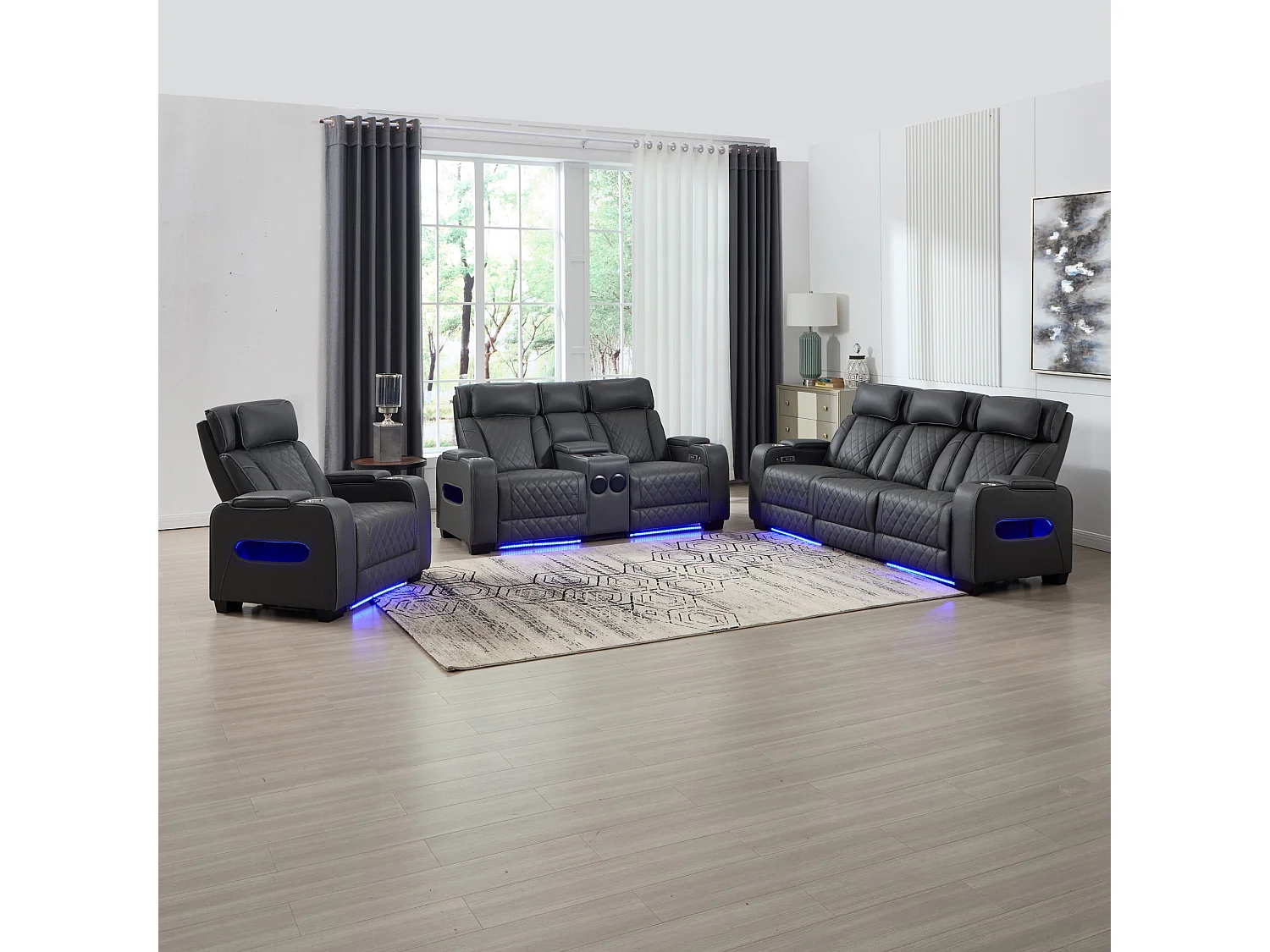 Capri Electric Recliner 1+2+3 Seater Sofa Set w Bluetooth speakers