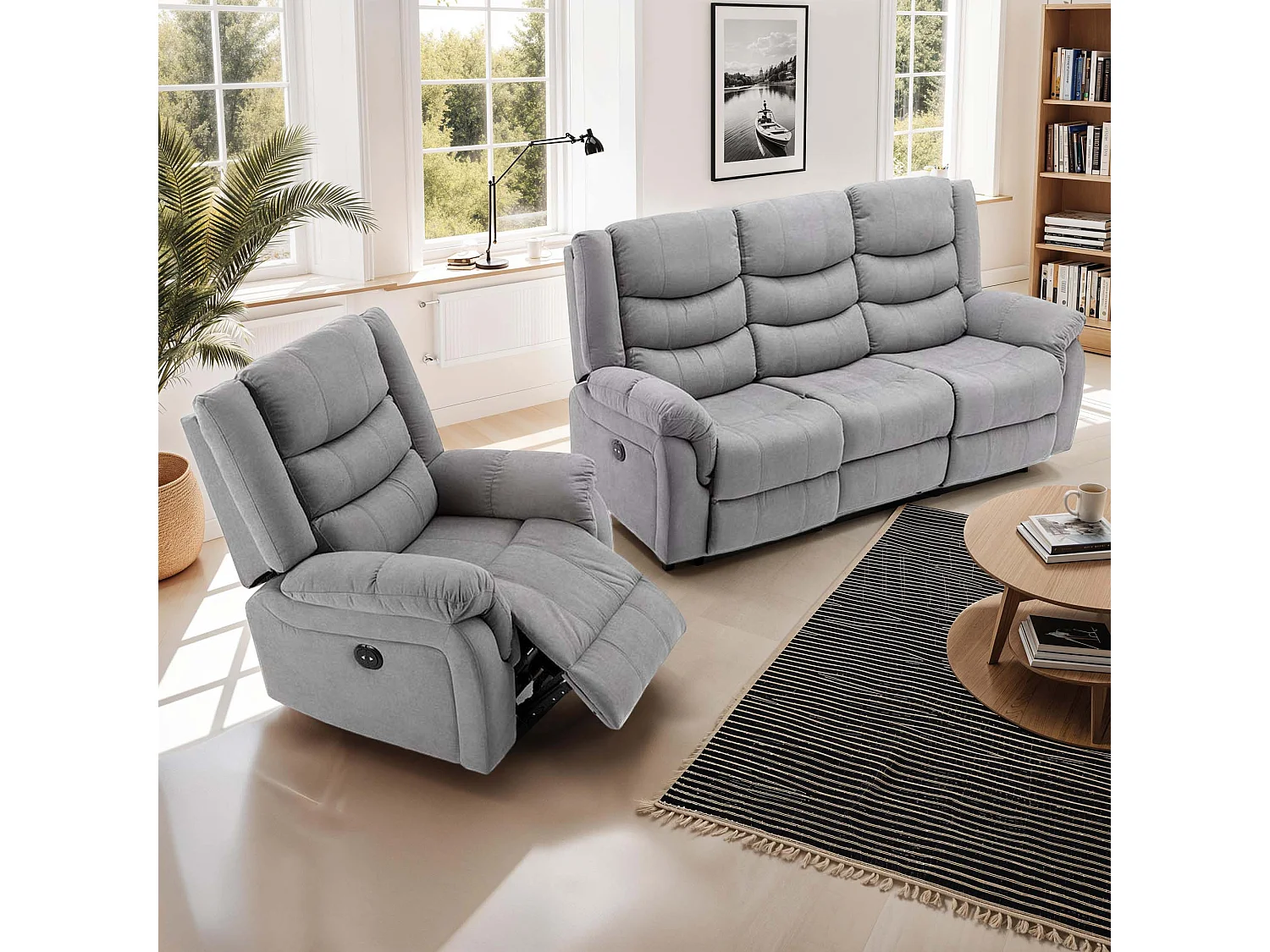 Seattle Electric Recliner Fabric 1+3 Seater Sofa Set