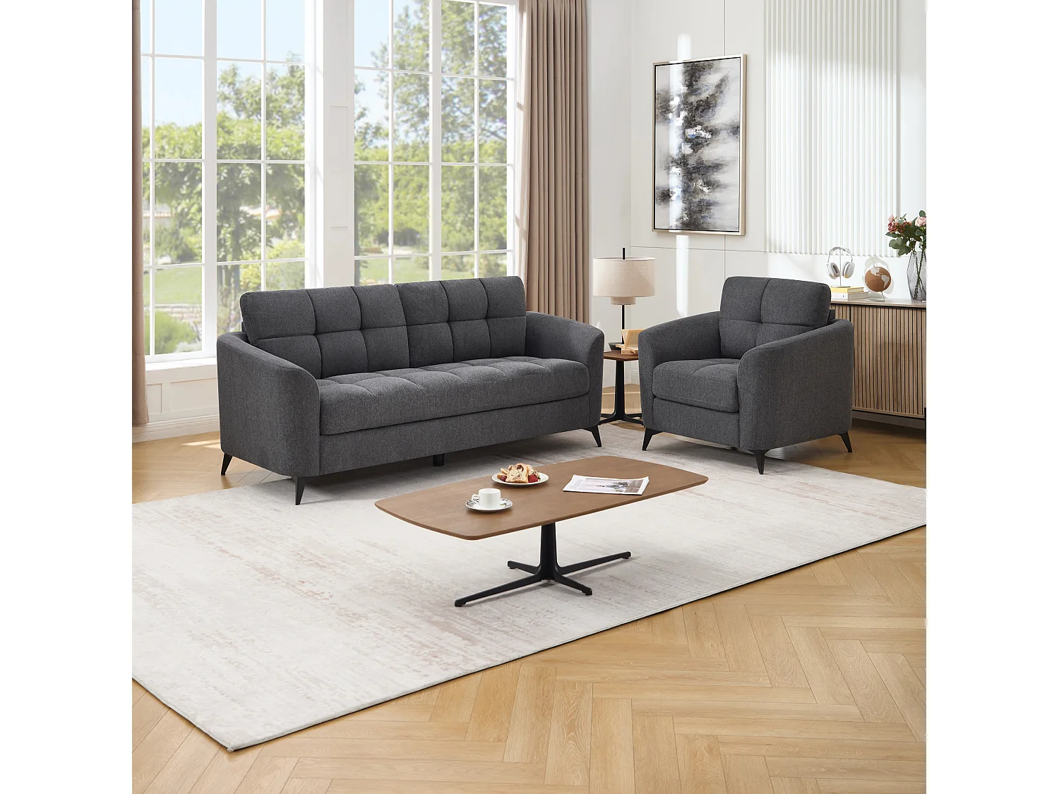 Solna 1+3 Seater Scandi Style Fabric Living Room Sofa Set