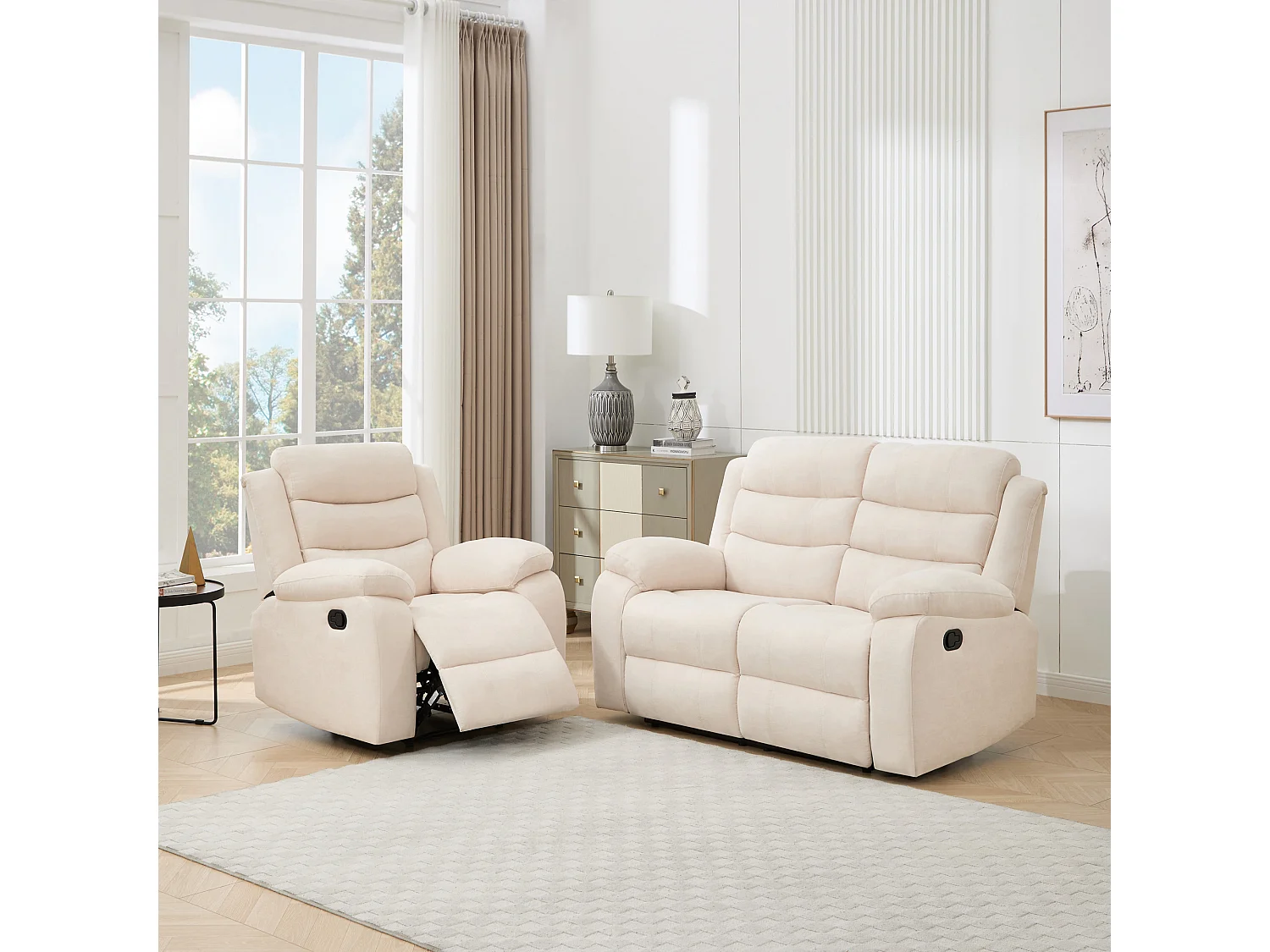 Boston Manual Recliner Fabric 1+2 Seater Sofa Set