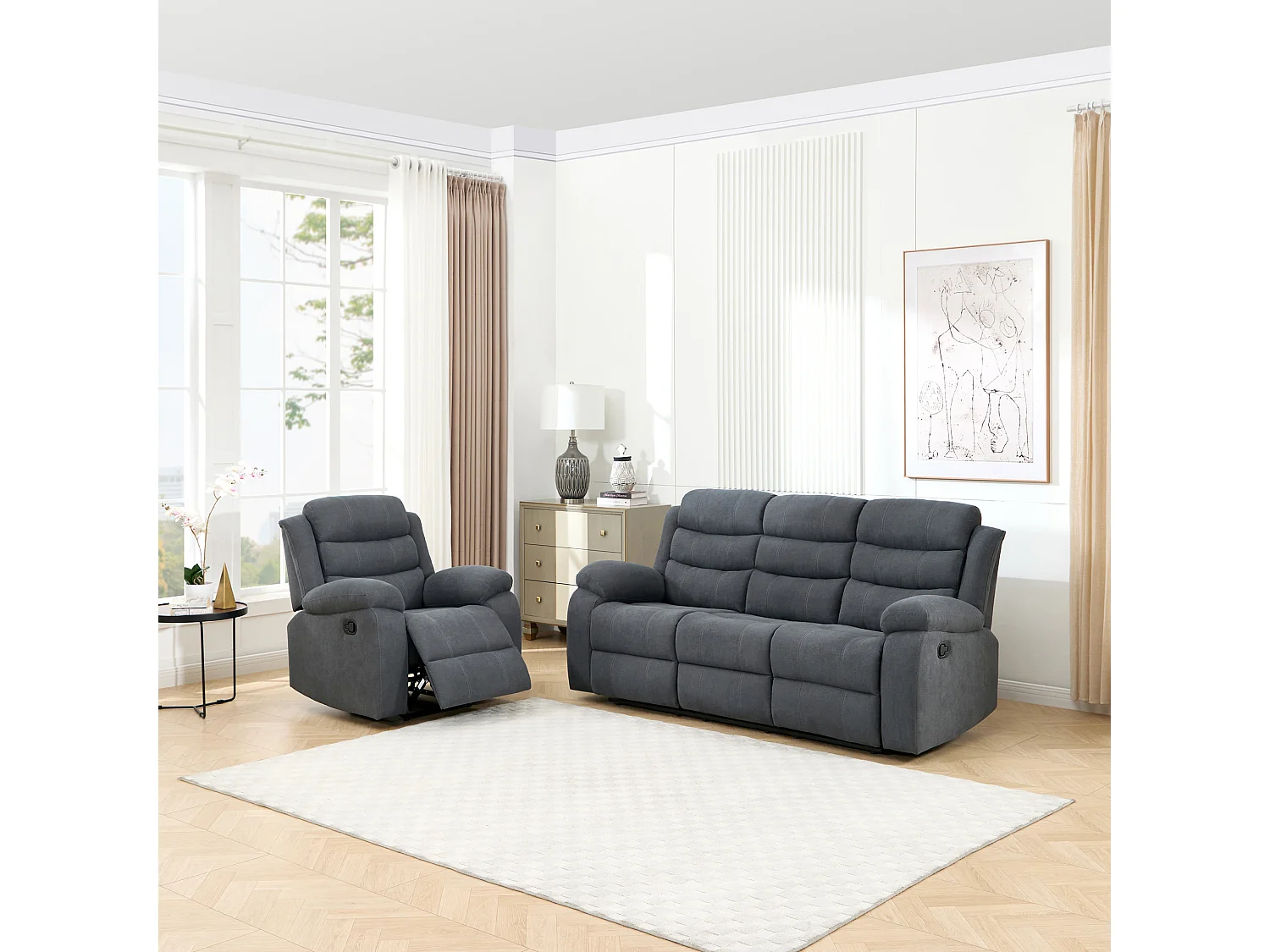 Boston Manual Recliner Fabric 1+3 Seater Sofa Set