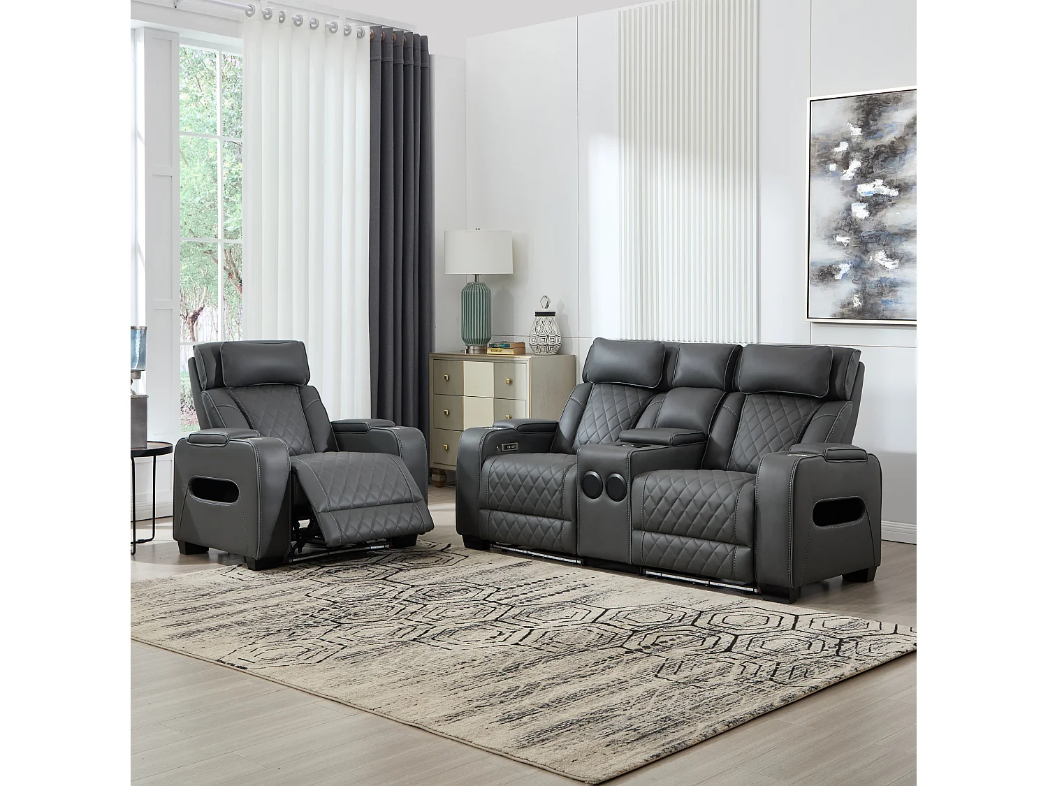 Capri Electric Recliner 1+2 Seater Sofa Set w Bluetooth speakers