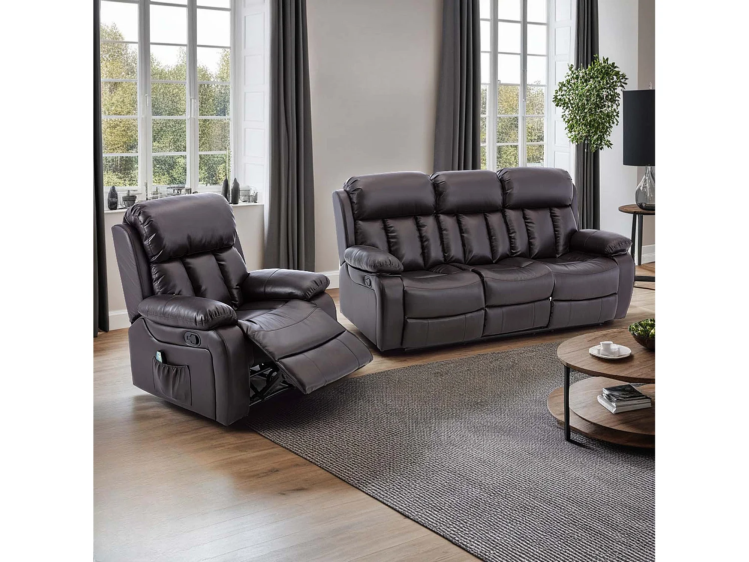 Chester Manual Recliner Bonded Leather 1+3 Seater Sofa Set