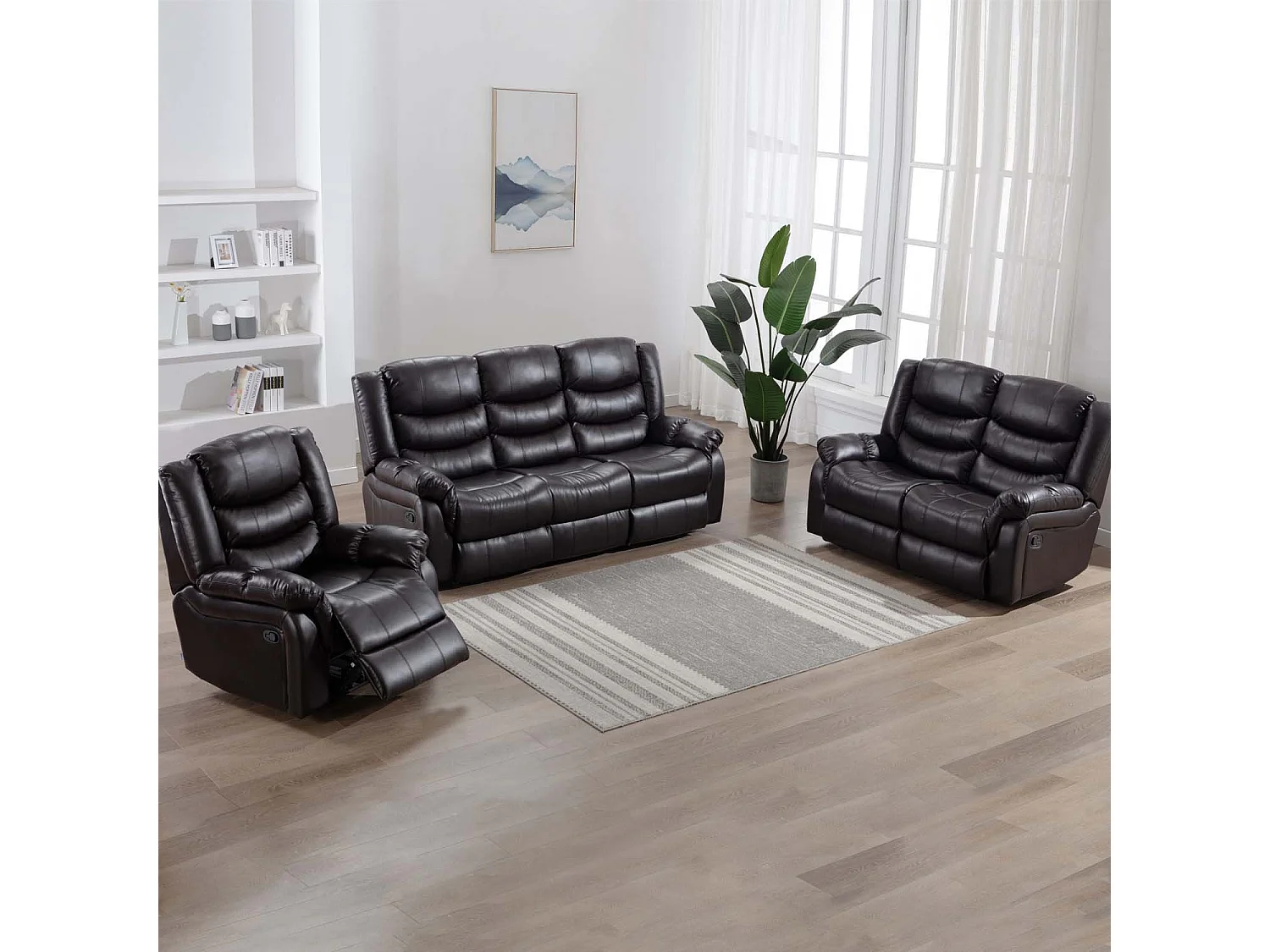 Seattle Manual Recliner Bonded Leather 1+2+3 Seater Sofa Set