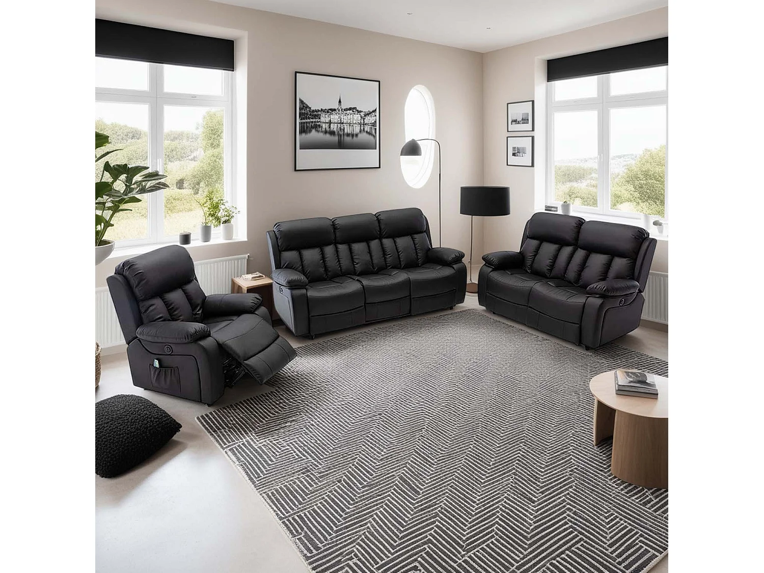 Chester Electric Recliner Bonded Leather 1+2+3 Seater Sofa Set