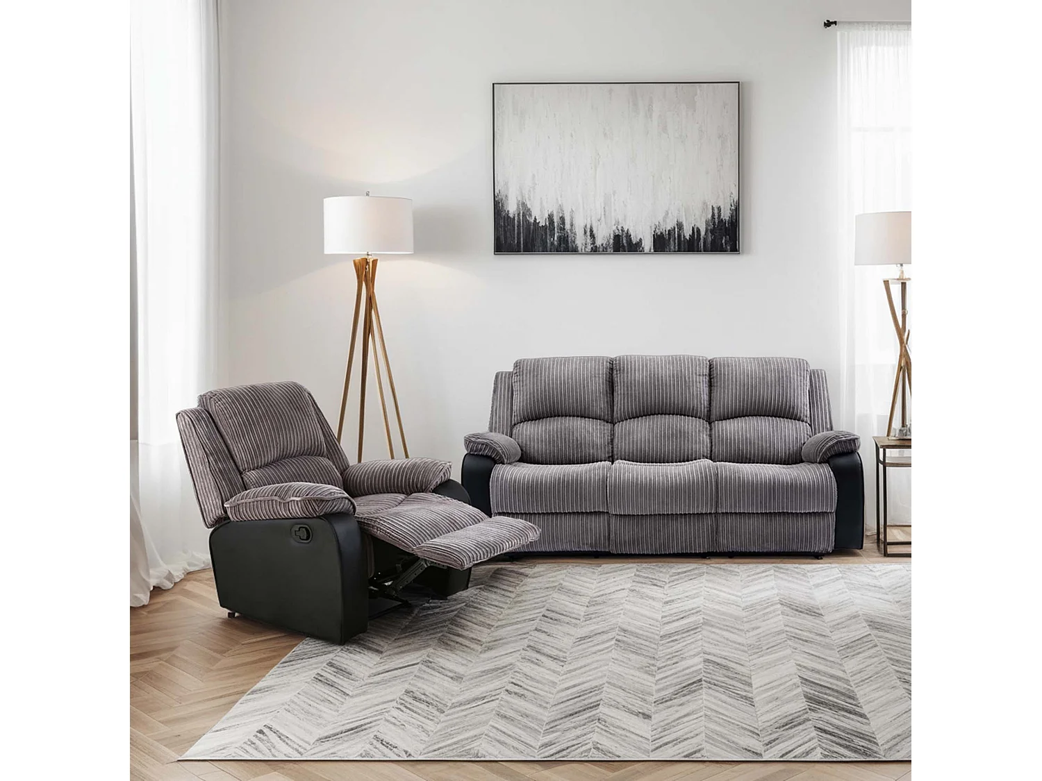 Postana Manual Recliner Bonded Leather 1+3 Seater Sofa Set
