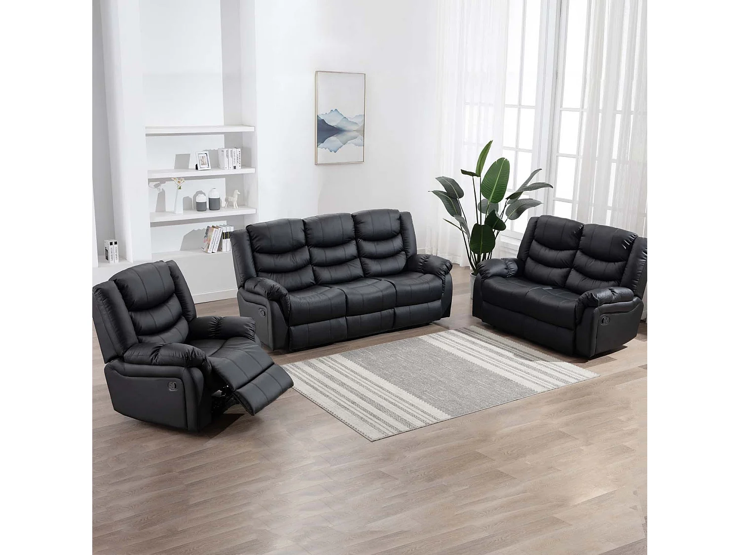 Seattle Manual Recliner Bonded Leather 1+2+3 Seater Sofa Set