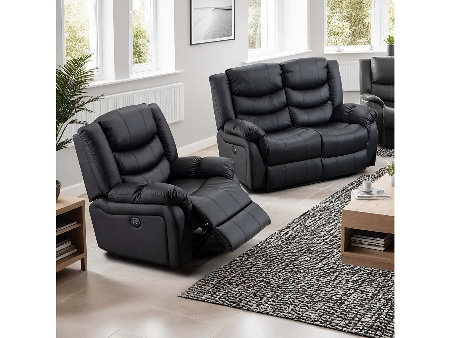 Seattle Manual Recliner Bonded Leather 1+2 Seater Sofa Set
