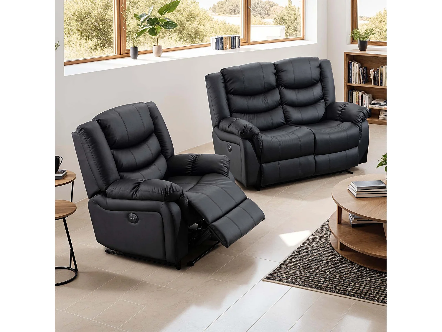 Seattle Electric Recliner Bonded Leather 1+2 Seater Sofa Set