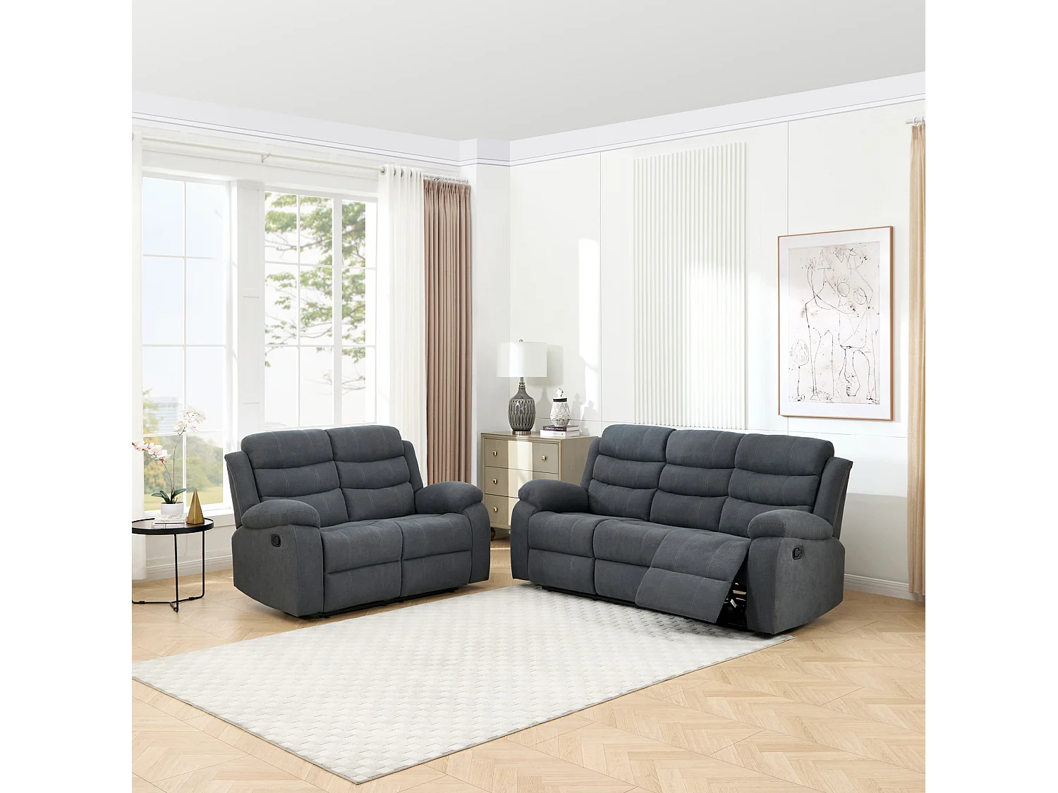 Boston Manual Recliner Fabric 1+3 Seater Sofa Set