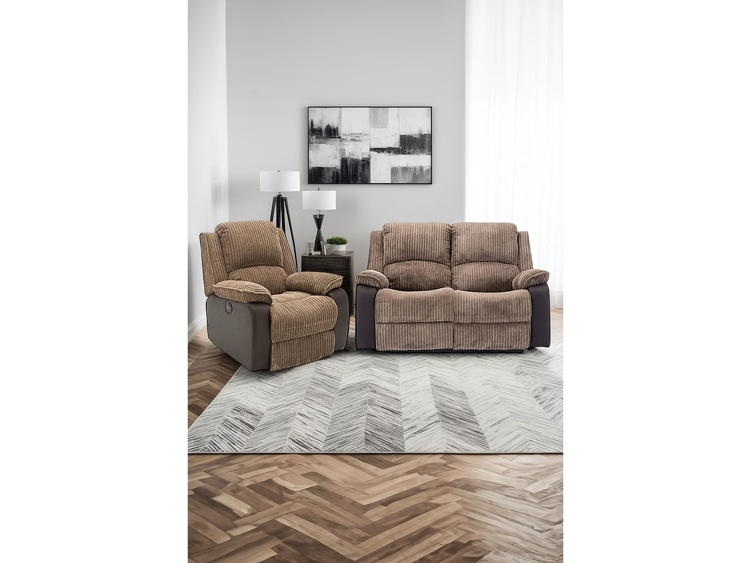 Postana Electric Recliner Jumbo Cord 1+2 Seater Sofa Set