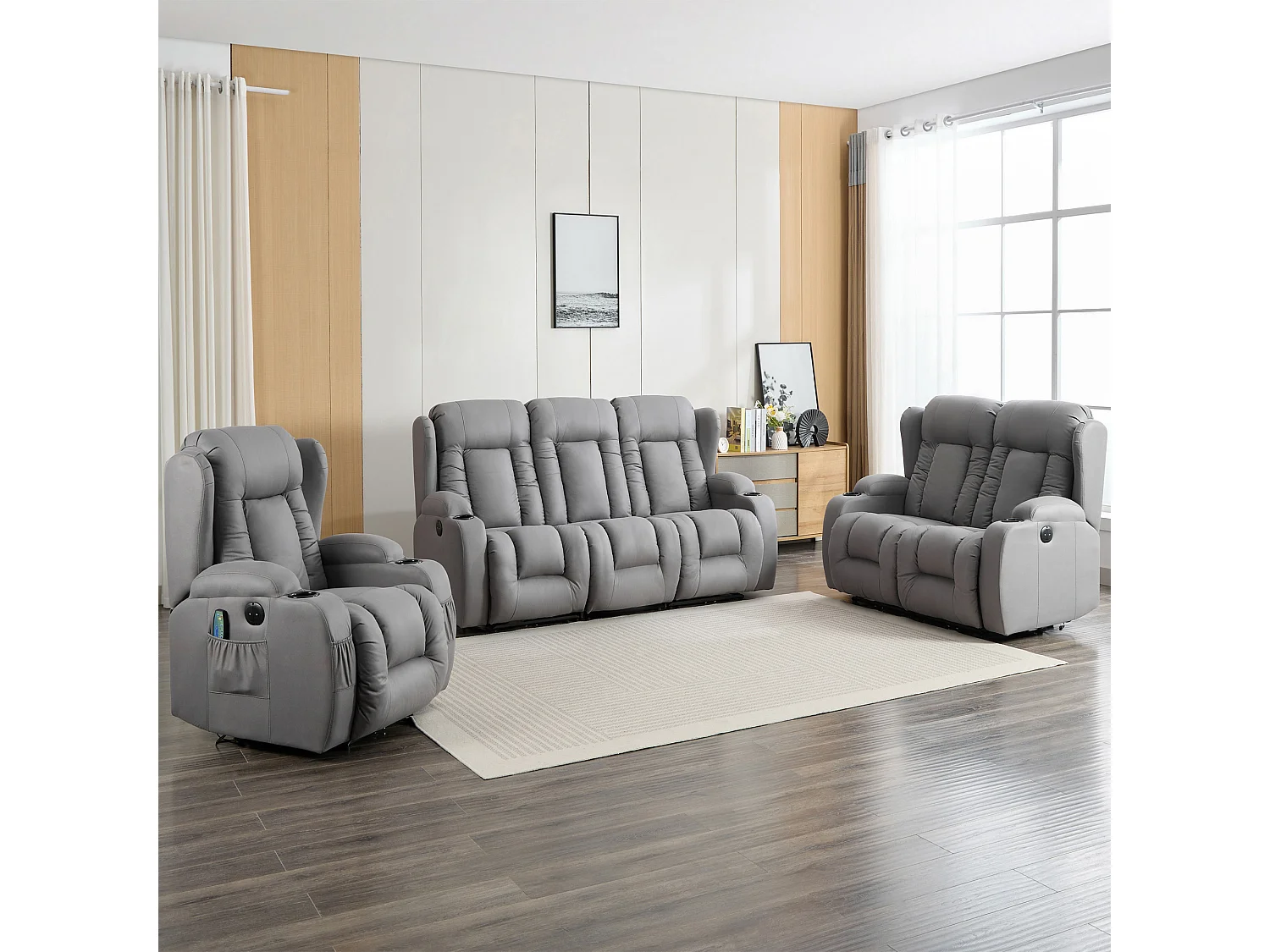 Caesar 1+2+3 Seater Grey Technology Fabric Modern Electric Recliner Sofa Set