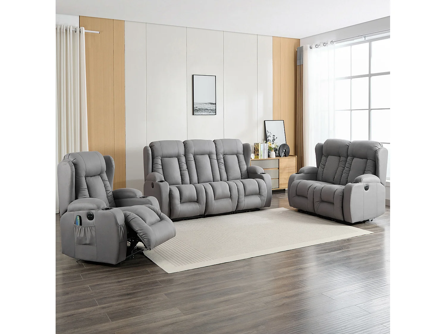 Caesar 1+2+3 Seater Grey Technology Fabric Modern Electric Recliner Sofa Set