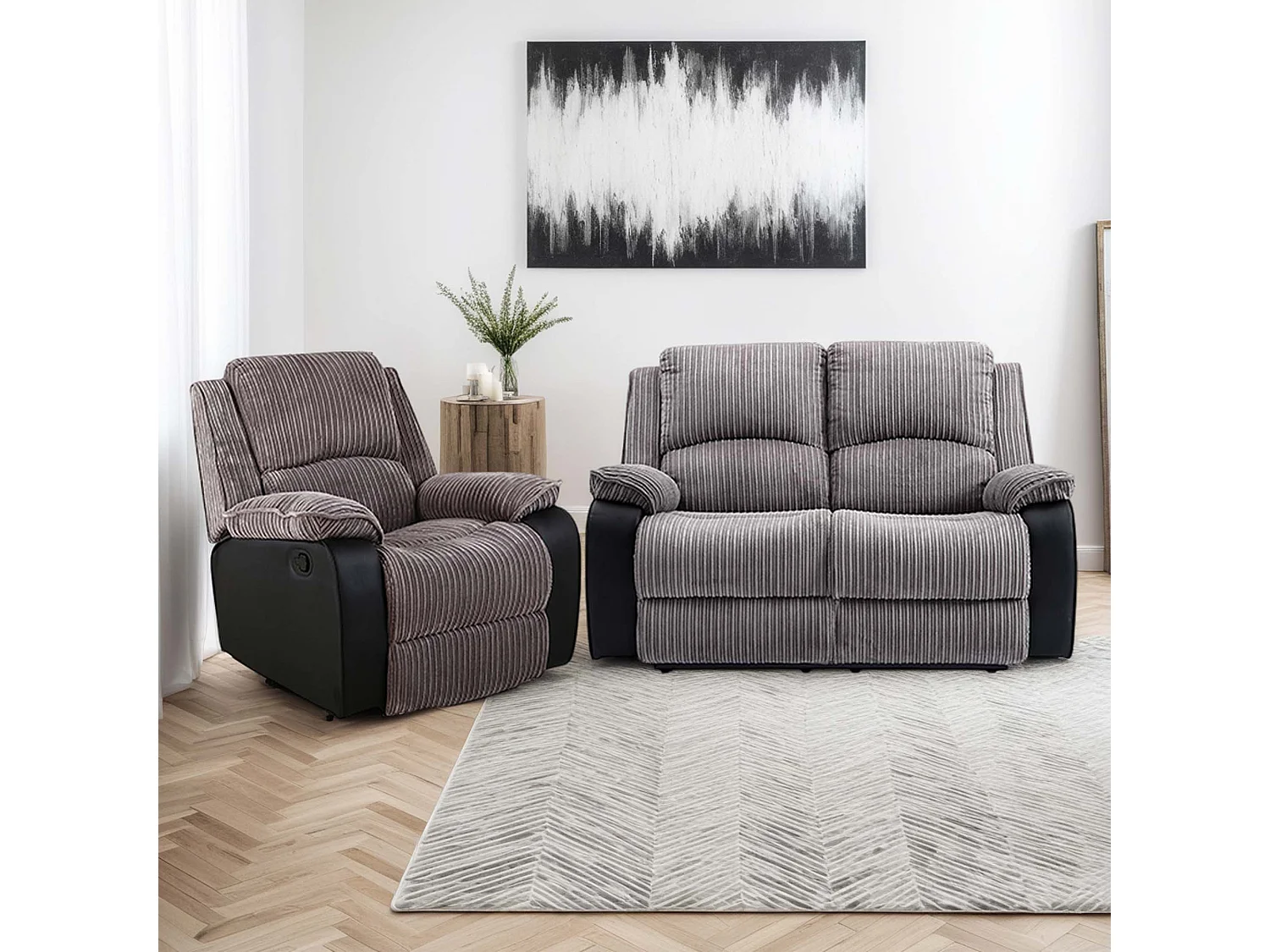 Postana Manual Recliner Bonded Leather 1+2 Seater Sofa Set