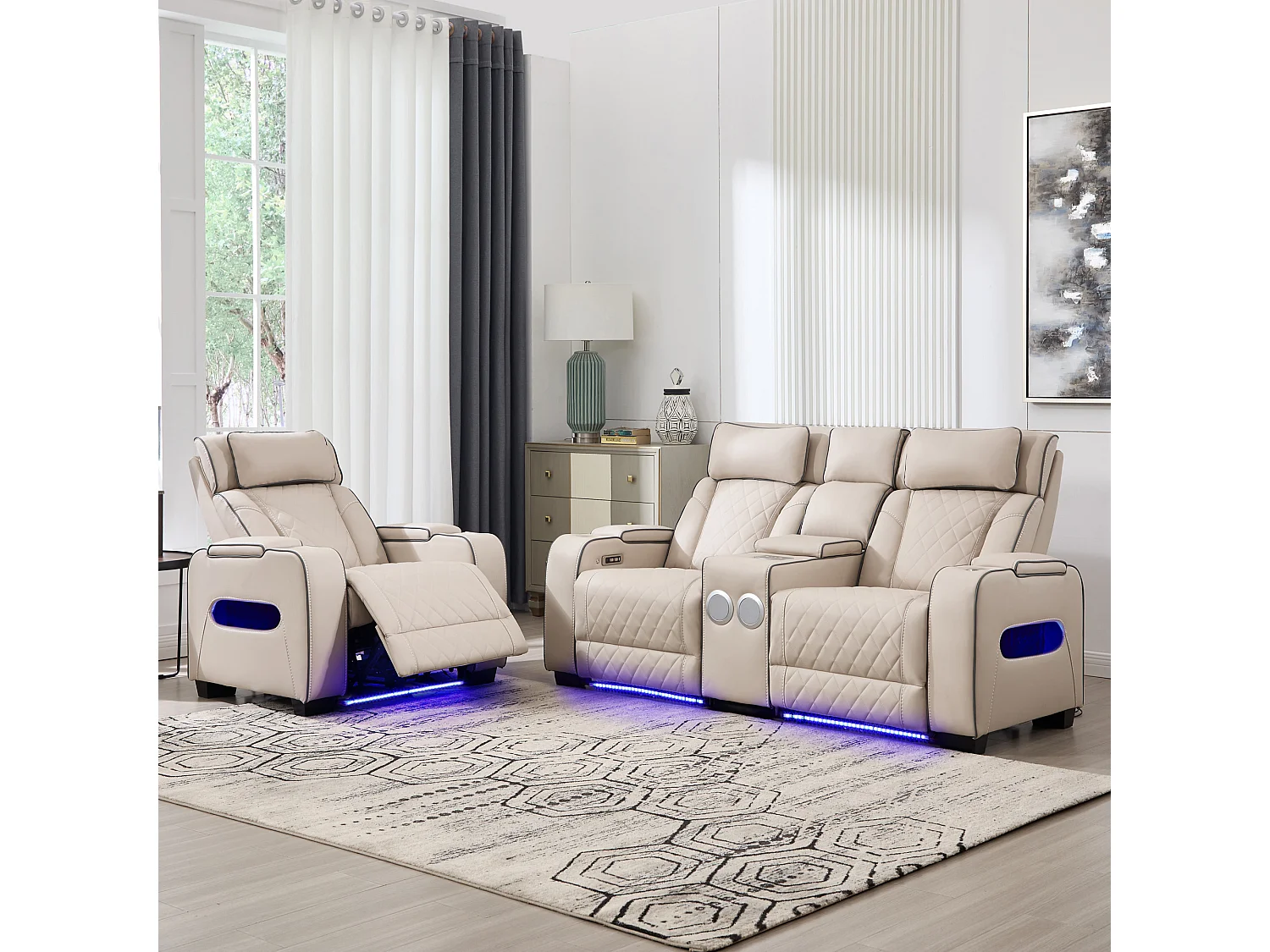 Capri Electric Recliner 1+2 Seater Sofa Set w Bluetooth speakers