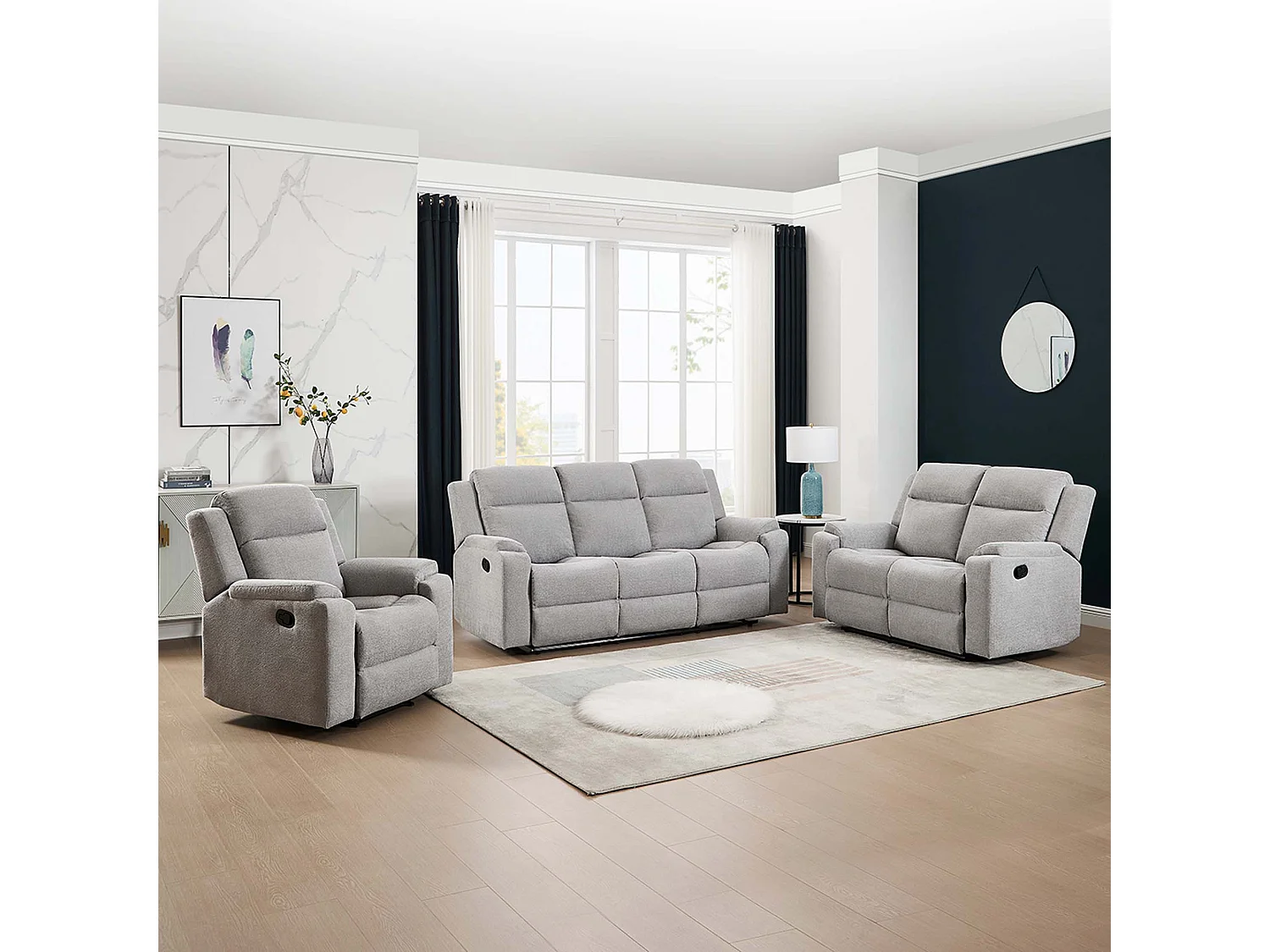 Orka 1+2+3 Seater Fabric Manual Recliner Sofa Set