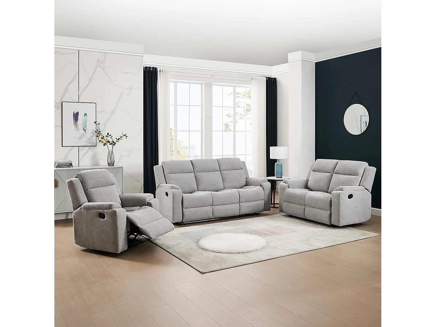 Orka 1+2+3 Seater Fabric Manual Recliner Sofa Set