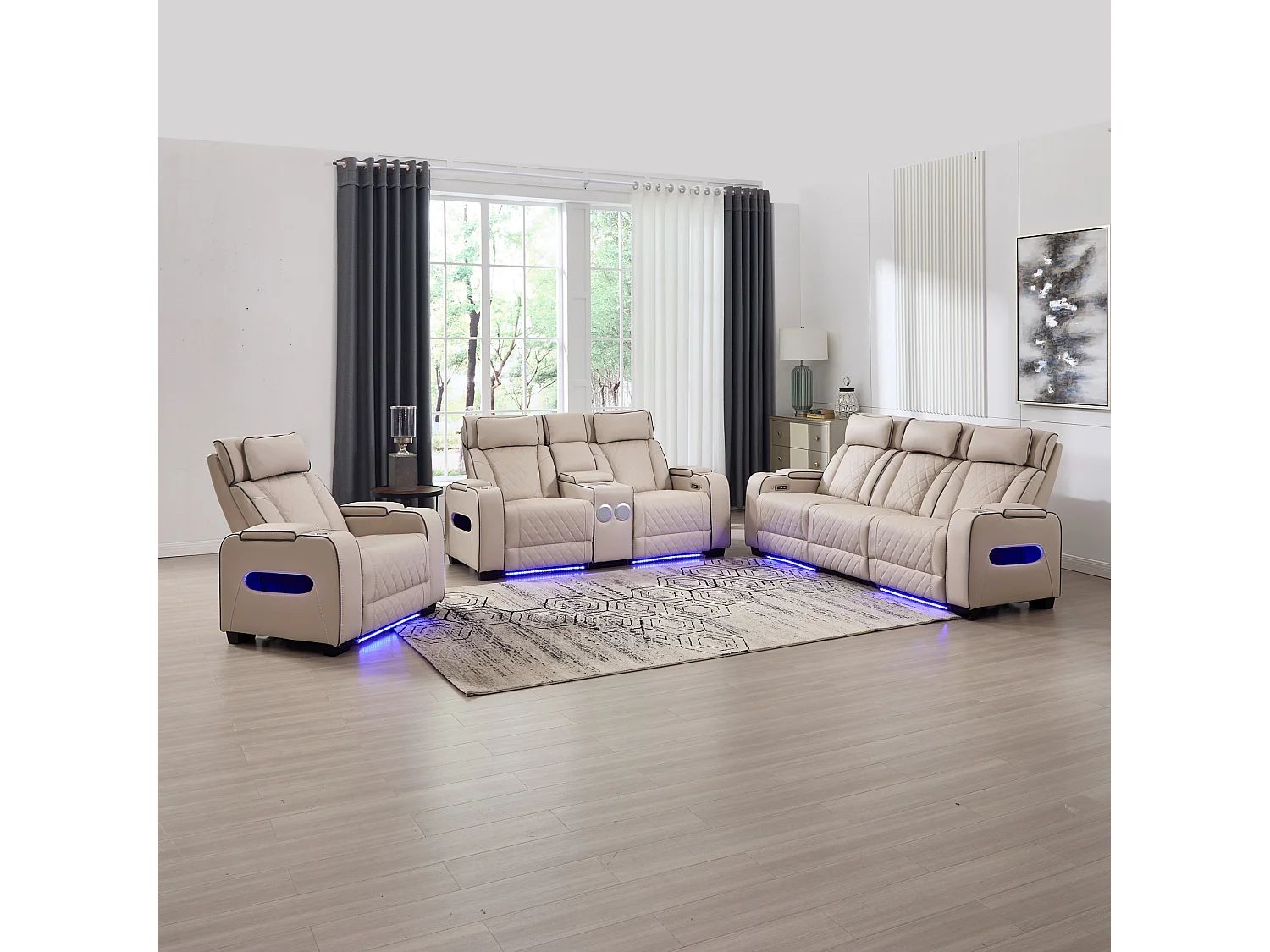 Capri Electric Recliner 1+2+3 Seater Sofa Set w Bluetooth speakers
