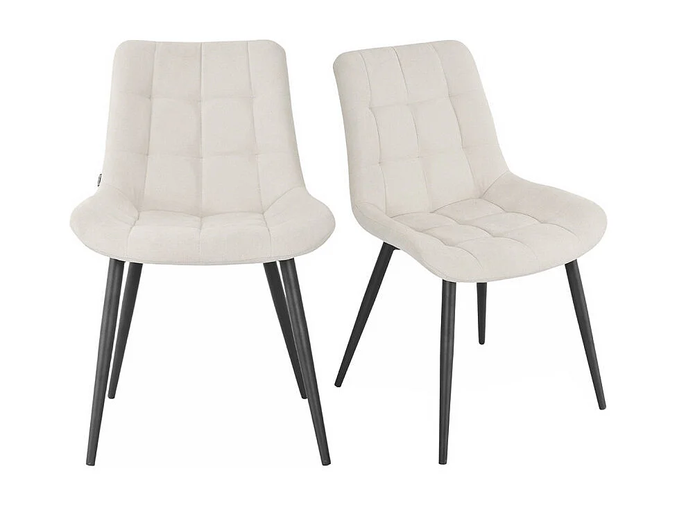 Lot 2 chaises en tissu capitonné écru et pieds en métal - JAELLE 2