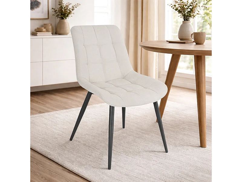 Lot 2 chaises en tissu capitonné écru et pieds en métal - JAELLE 2
