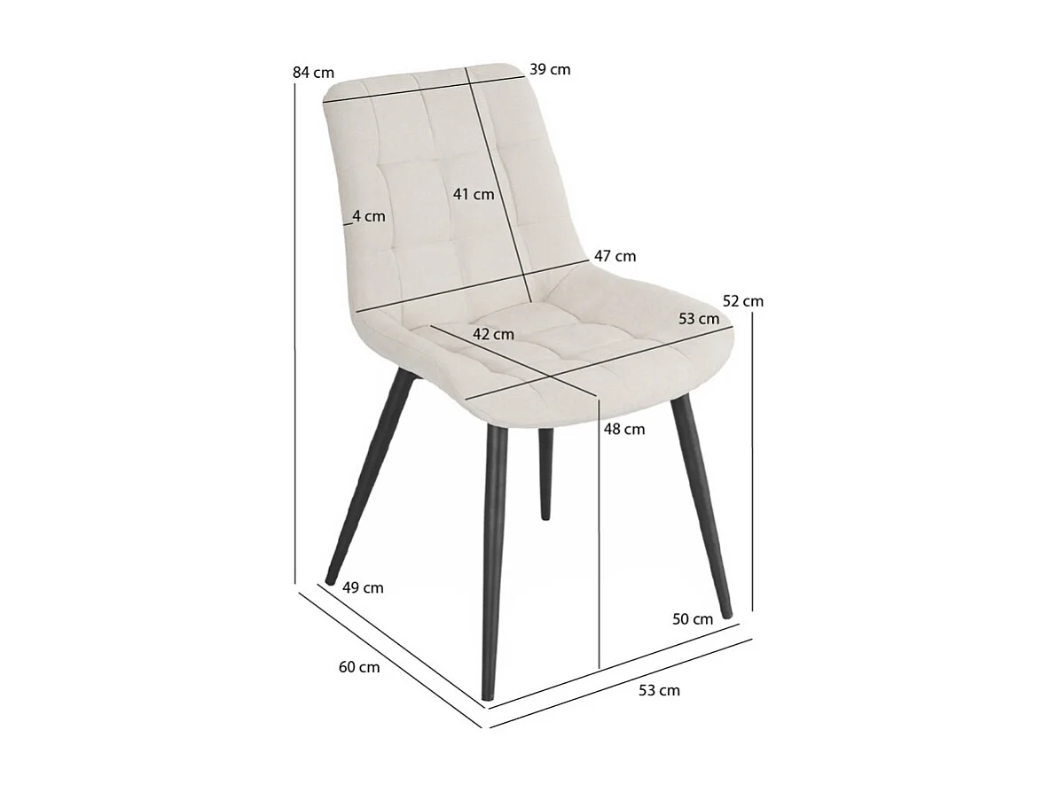 Lot 2 chaises en tissu capitonné écru et pieds en métal - JAELLE 2