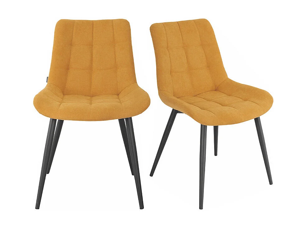 Lot 2 chaises en tissu capitonné jaune et pieds en métal - JAELLE 2